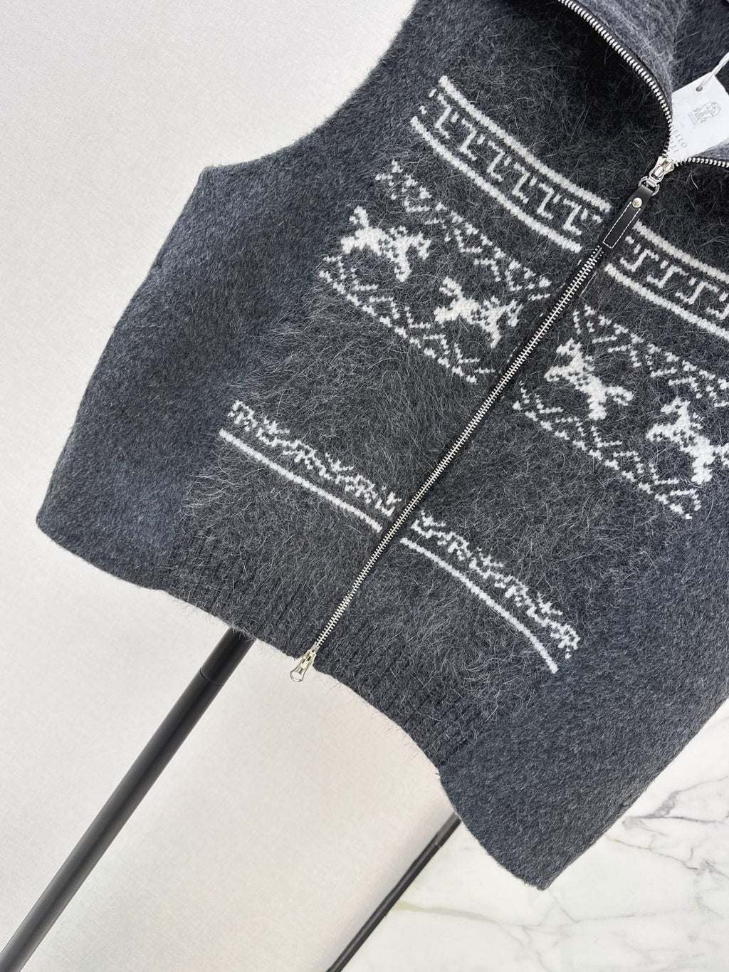 26A must-have Fair Isle style double-faced wool-blend coat with a lapel collar—the latest arrival for the autumn/winter season.