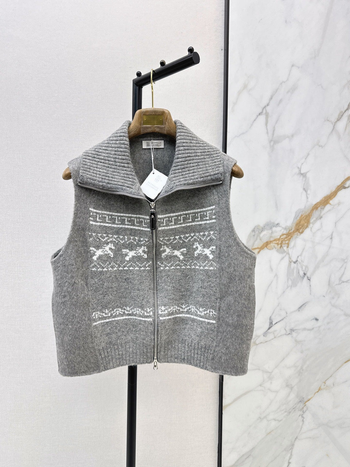 26A must-have Fair Isle style double-faced wool-blend coat with a lapel collar—the latest arrival for the autumn/winter season.