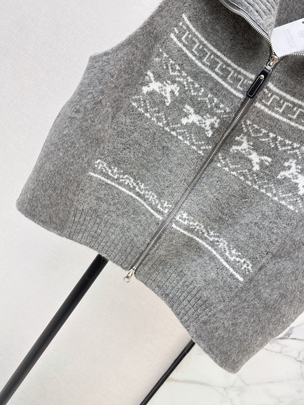 26A must-have Fair Isle style double-faced wool-blend coat with a lapel collar—the latest arrival for the autumn/winter season.