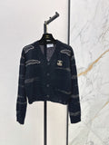 26Latest Autumn/Winter V-Neck Striped Long-Sleeve Knit Cardigan