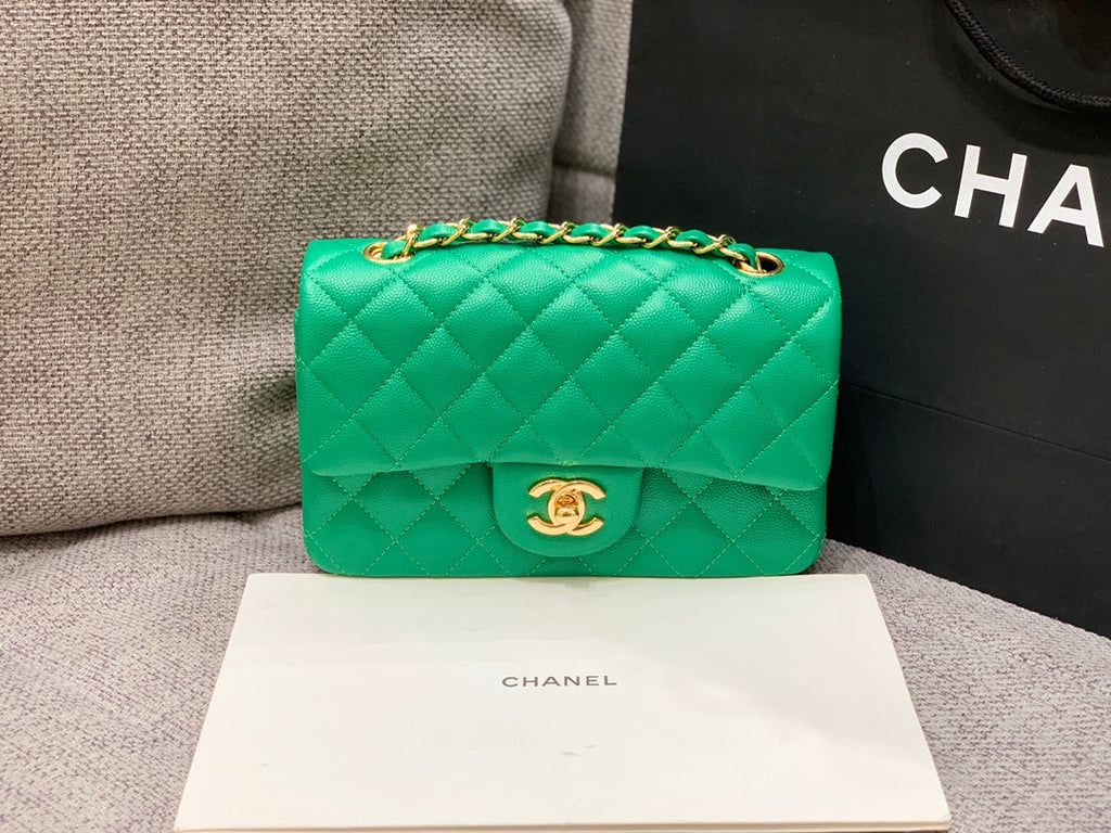 flap bag mini 20cm dark green caviar gold hardware