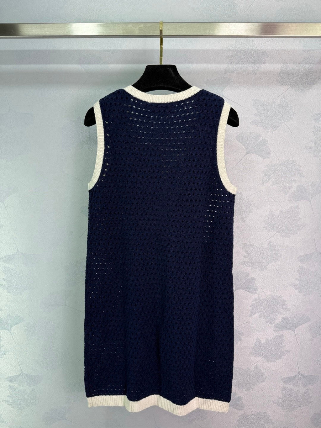 Contrast color hollow knitted vest dress