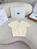 Creamy yellow simple short-sleeved shirt