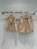 Khaki drawstring shorts + vest set