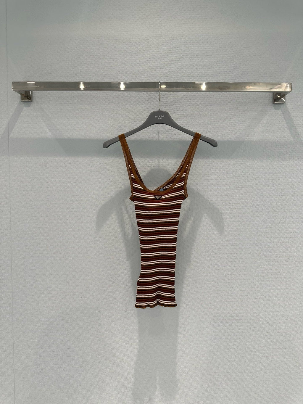 Lace-trimmed striped vest