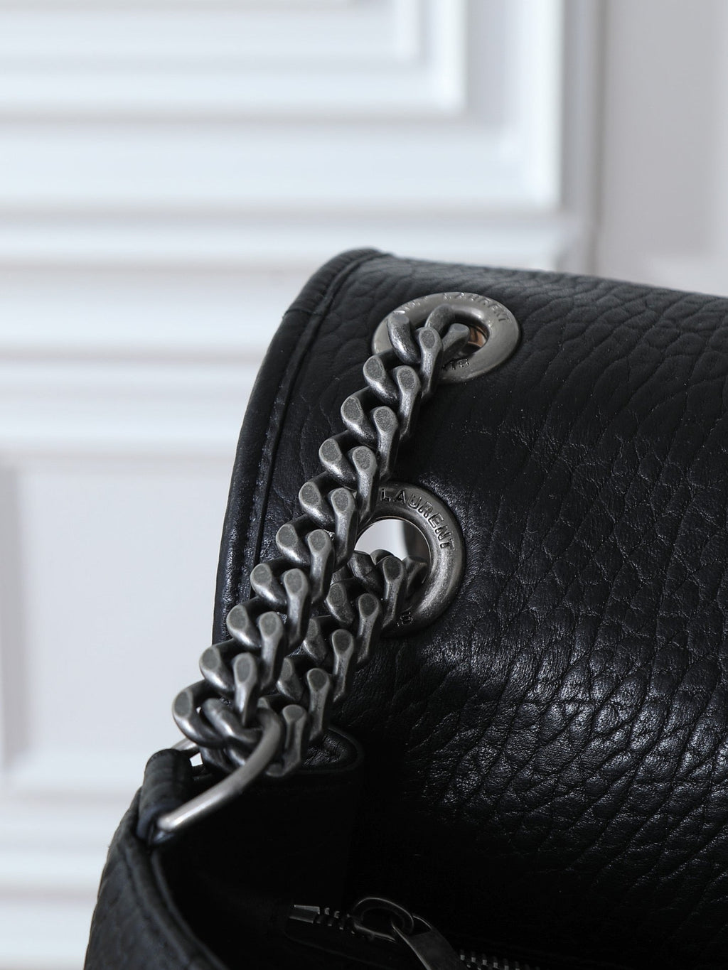 26SS New Niki Bag in Black Elephant-Grain Leather with Silver Hardware