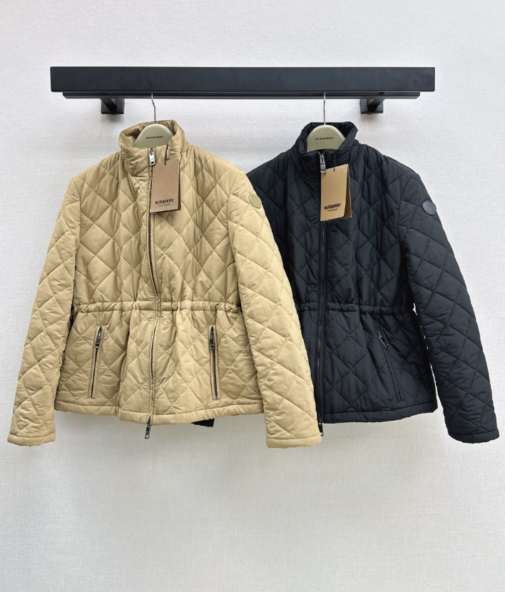26 Fall/Winter Latest Diamond Quilted Stand Collar Drawstring Cotton Jacket