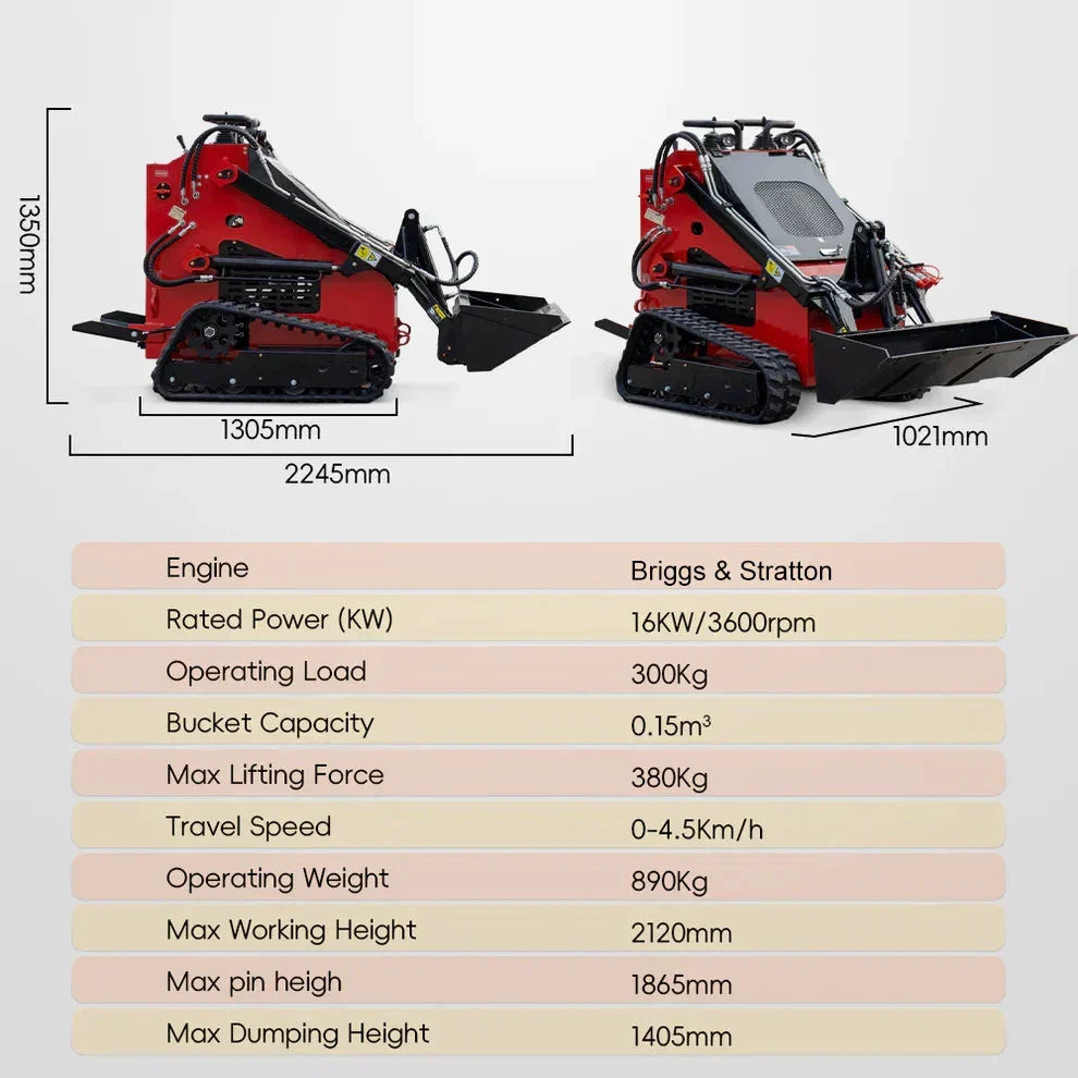 MS380T 23 HP, 890 Kg Mini Track Skid Steer Loader