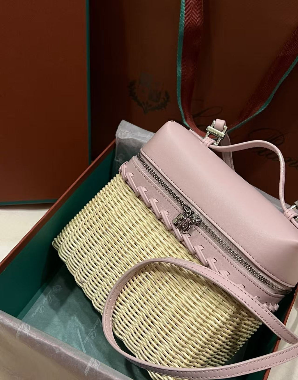 Loro Piana 2026 Extra Pocket L19 Bag Beige Pink Rattan Leather