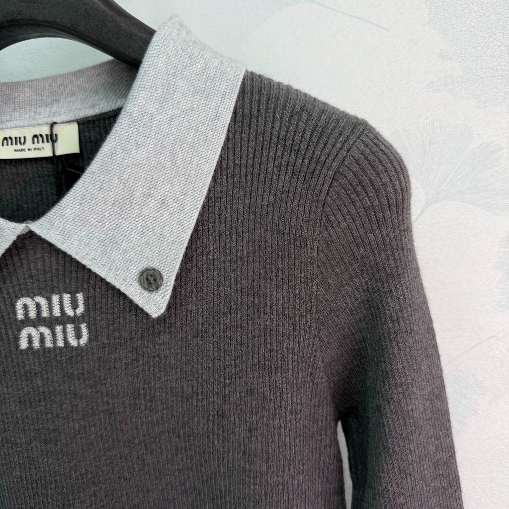 MiuMiu/Color-Block Collar Knit Sweater
