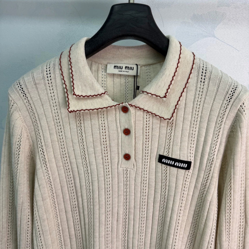 MiuMiu/26 Early Autumn New Hollow Knit Polo Shirt