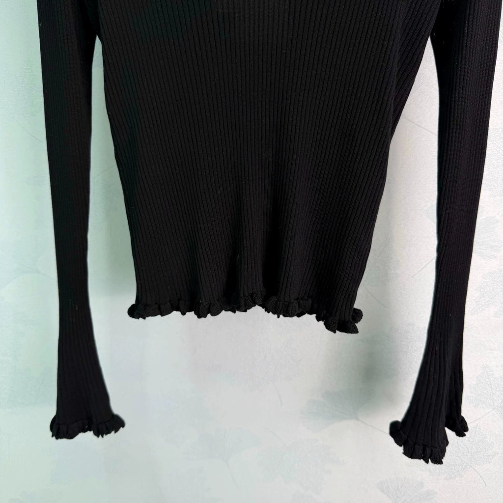 Dior/26 Early Autumn New V-Neck Ribbed Ruffle Cuff Bell Sleeve Knit Top/*