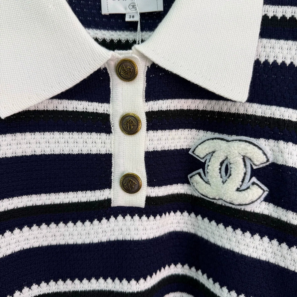 Chanel / 26F Early Autumn New Striped Polo Knit Sweater