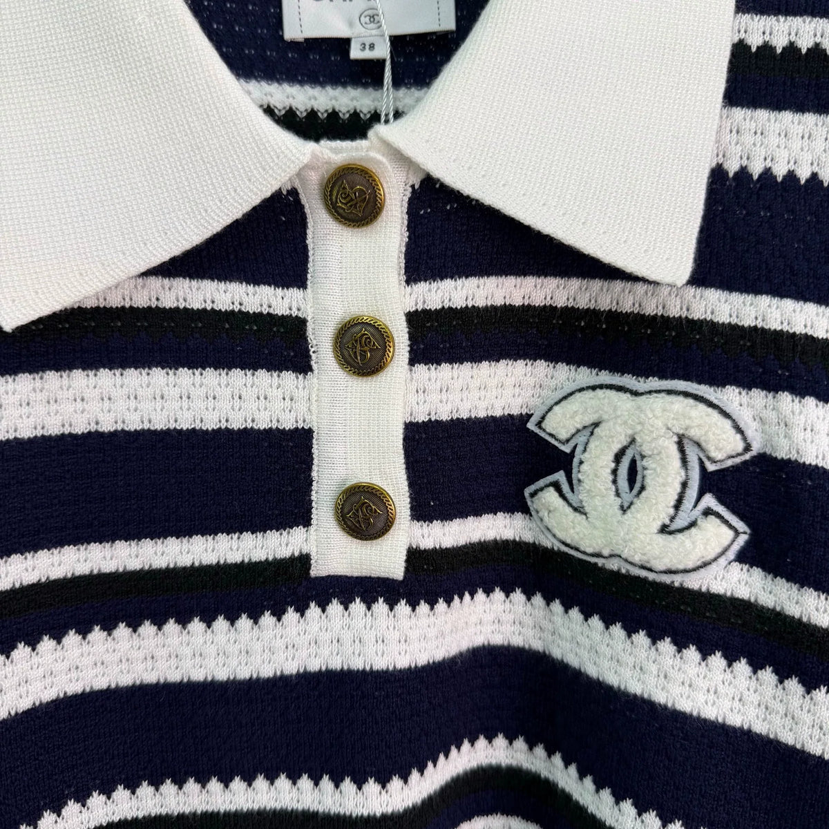 Chanel / 26F Early Autumn New Striped Polo Knit Sweater