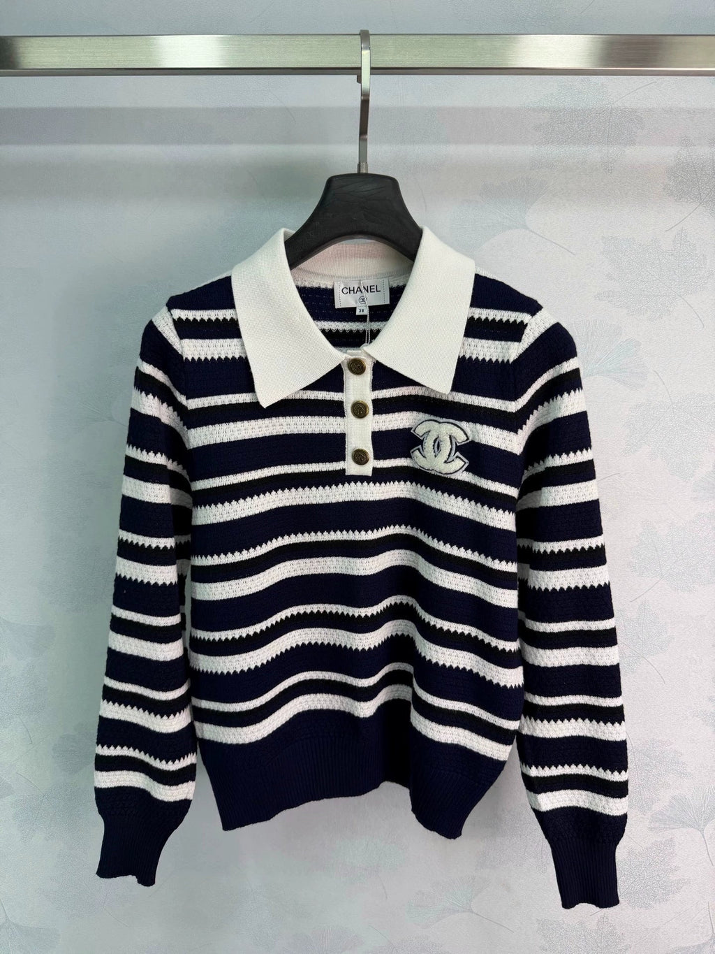 Chanel / 26F Early Autumn New Striped Polo Knit Sweater