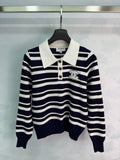 Chanel / 26F Early Autumn New Striped Polo Knit Sweater
