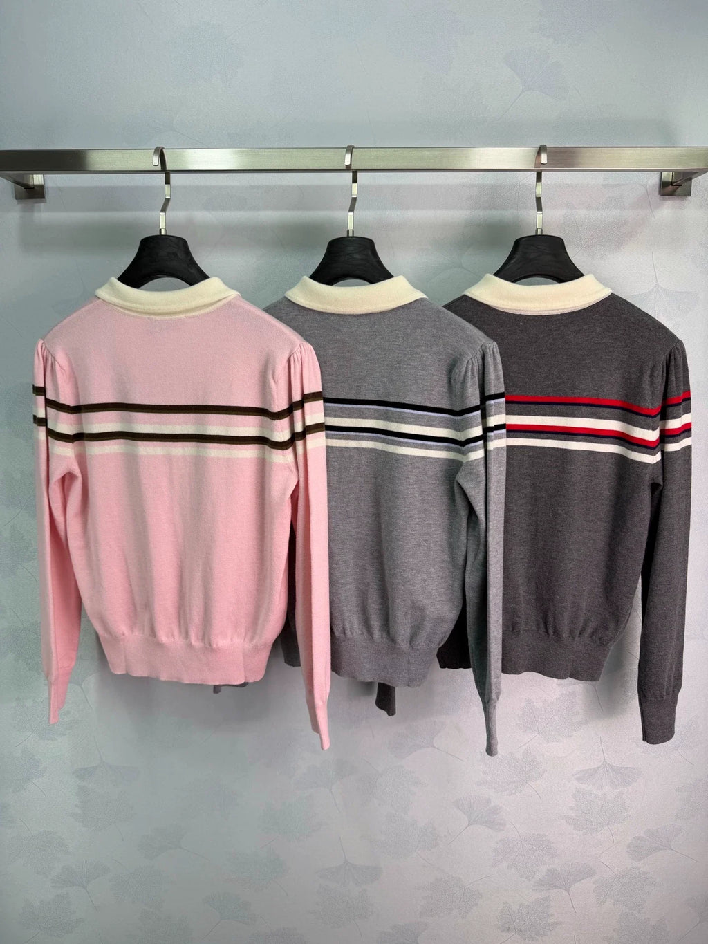 MiuMiu/26 Early Autumn New Color-Block Striped Collared Knit Long-Sleeve