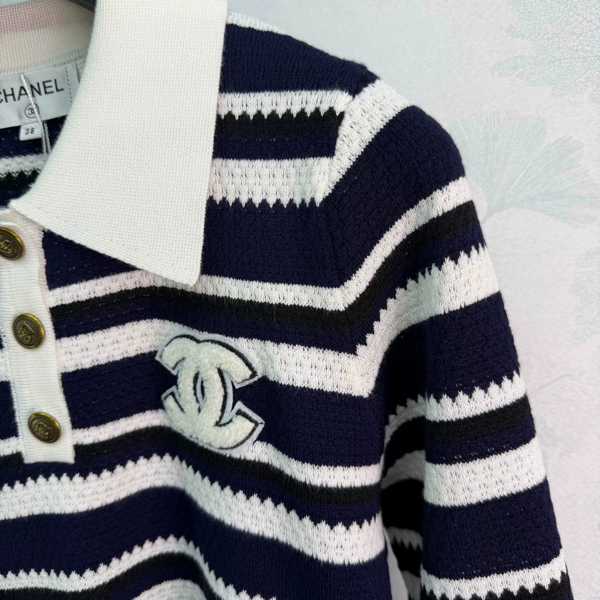 Chanel / 26F Early Autumn New Striped Polo Knit Sweater