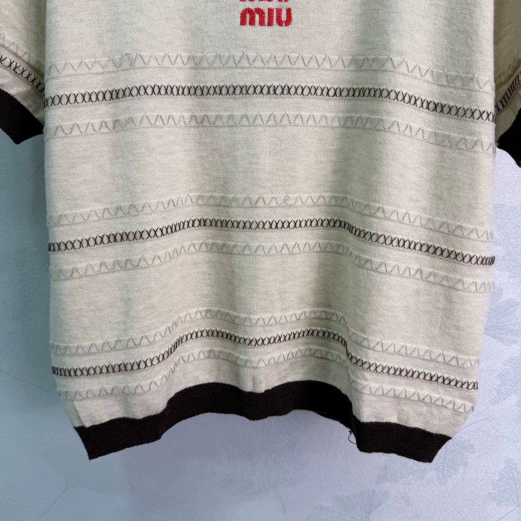 MiuMiu/26ssNew Striped Knit Short Sleeve