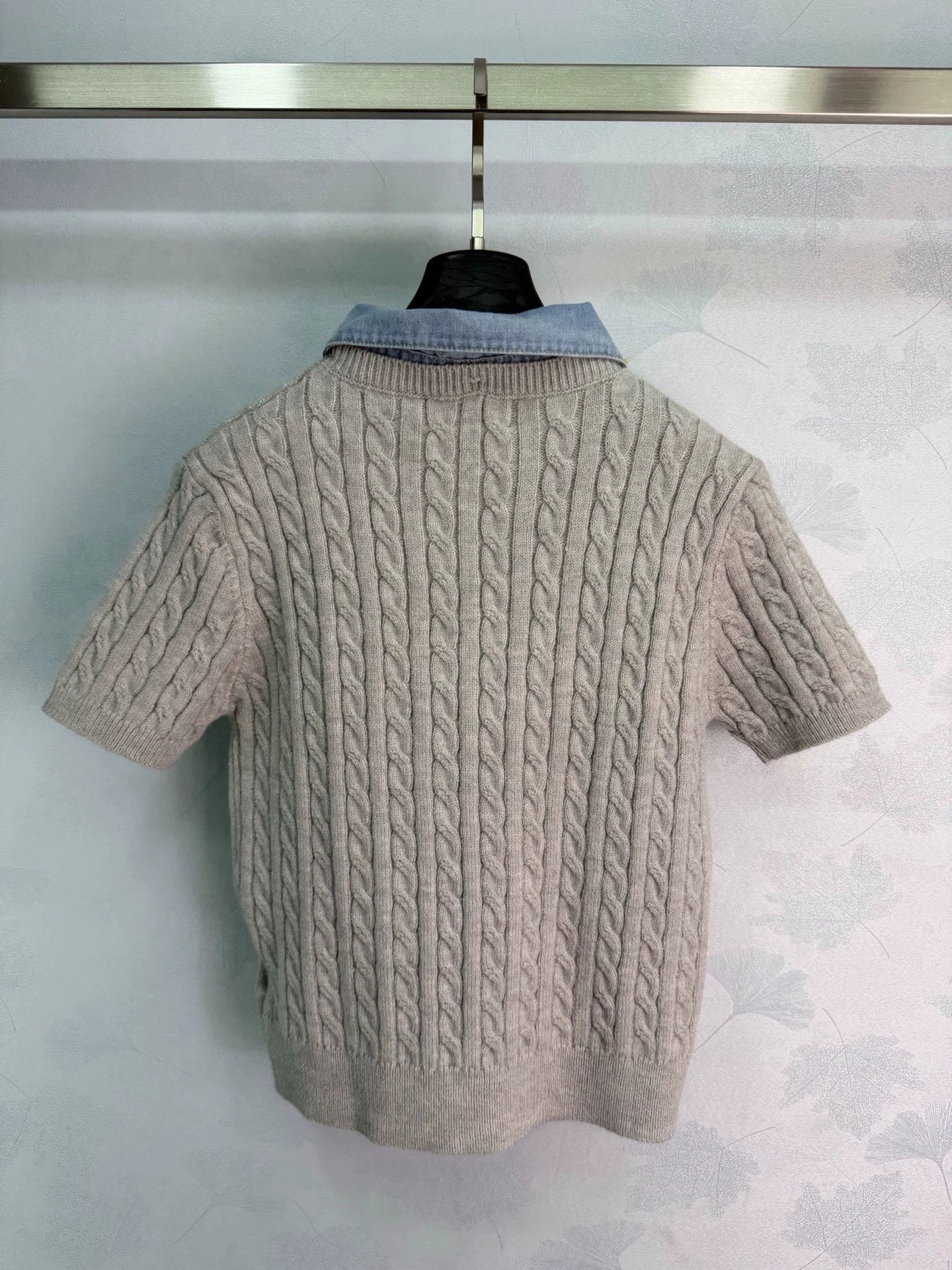 Miu Miu / Denim Patchwork Cable Knit Short Sleeve