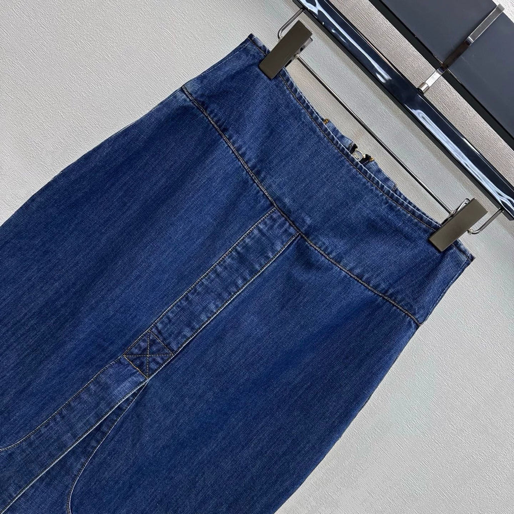 FENDI/26New Arrival:Paneled Denim Midi Skirt with Slit