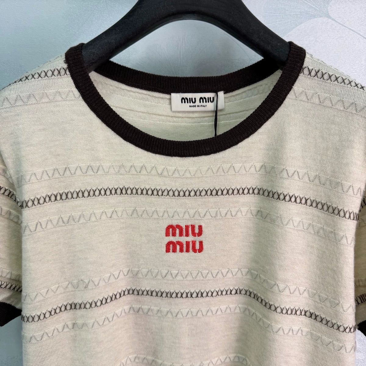 MiuMiu/26ssNew Striped Knit Short Sleeve