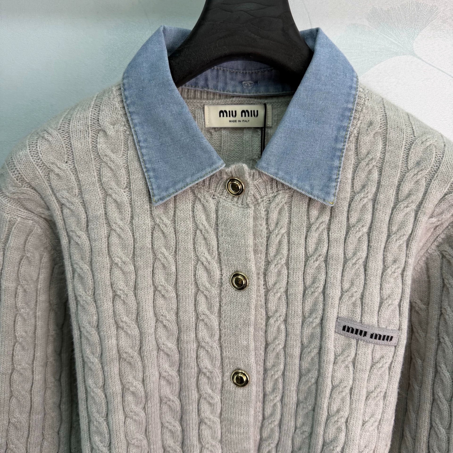 Miu Miu / Denim Patchwork Cable Knit Long Sleeve