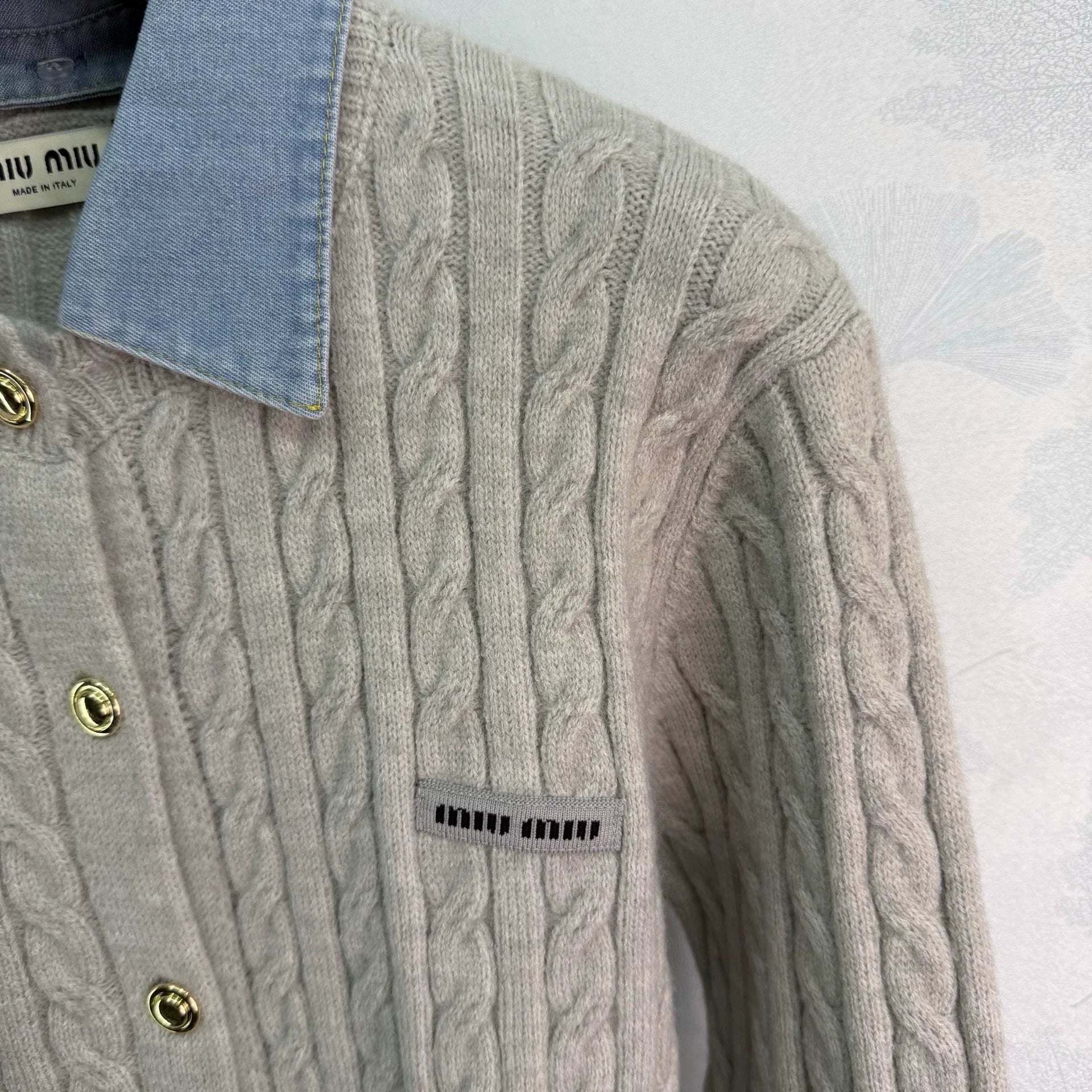 Miu Miu / Denim Patchwork Cable Knit Long Sleeve