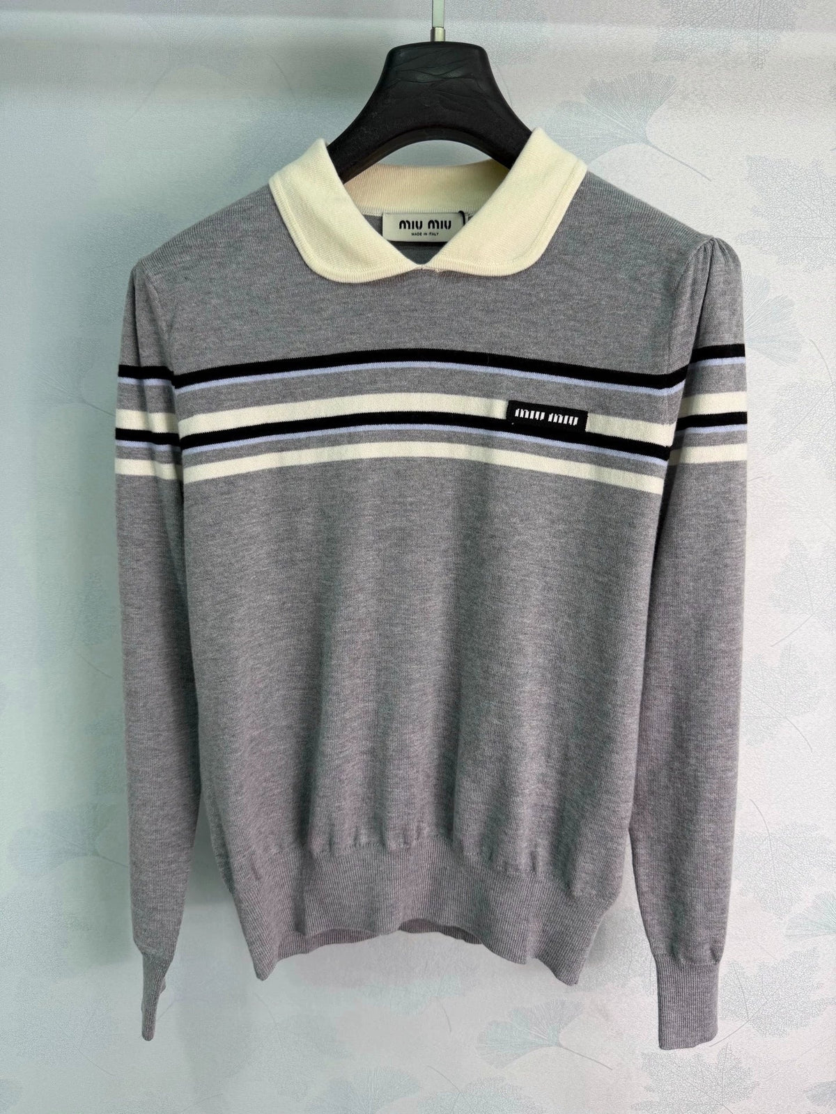 MiuMiu/26 Early Autumn New Color-Block Striped Collared Knit Long-Sleeve