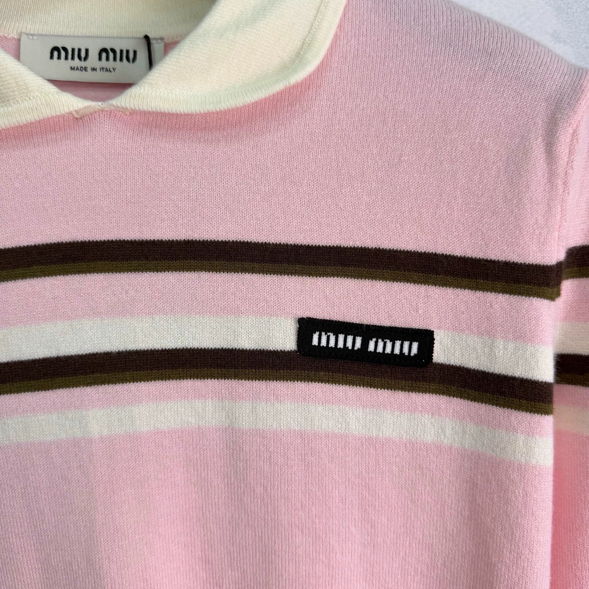 MiuMiu/26 Early Autumn New Color-Block Striped Collared Knit Long-Sleeve