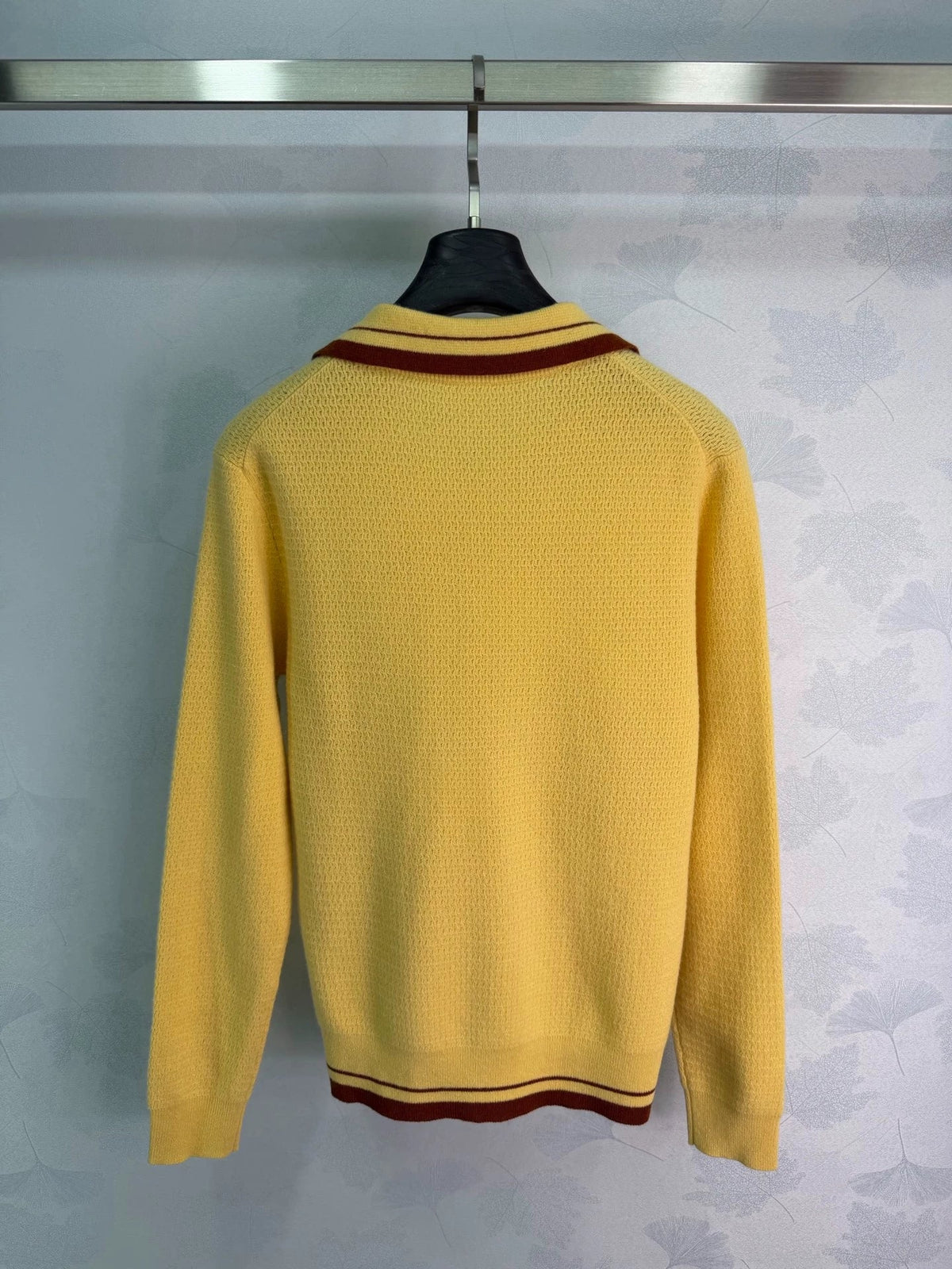 MiuMiu/26 Early Autumn New Color-Block Polo Collar Openwork Knit Top