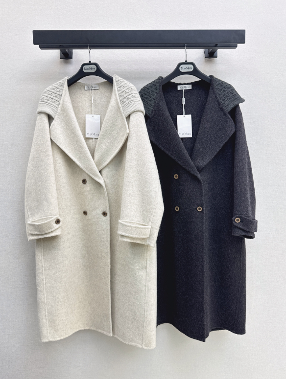 26 Fall/Winter New Knit Patchwork Mid-Length Hooded Wool Double-Faced Coat