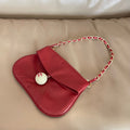 CHANEL 26S SHOULDER BAG 23 IN RED LAMBSKIN GOLD HARDWARE WITH PEARL