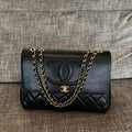 CHANEL 26S LARGE CC LOGO FLAP SHOULDER BAG 33 IN BLACK CAVIAR CALFSKIN GOLD HARDWARE