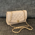 CHANEL 26S FLAP SHOULDER BAG 22 IN BEIGE QUILTED LAMBSKIN GOLD HARDWARE