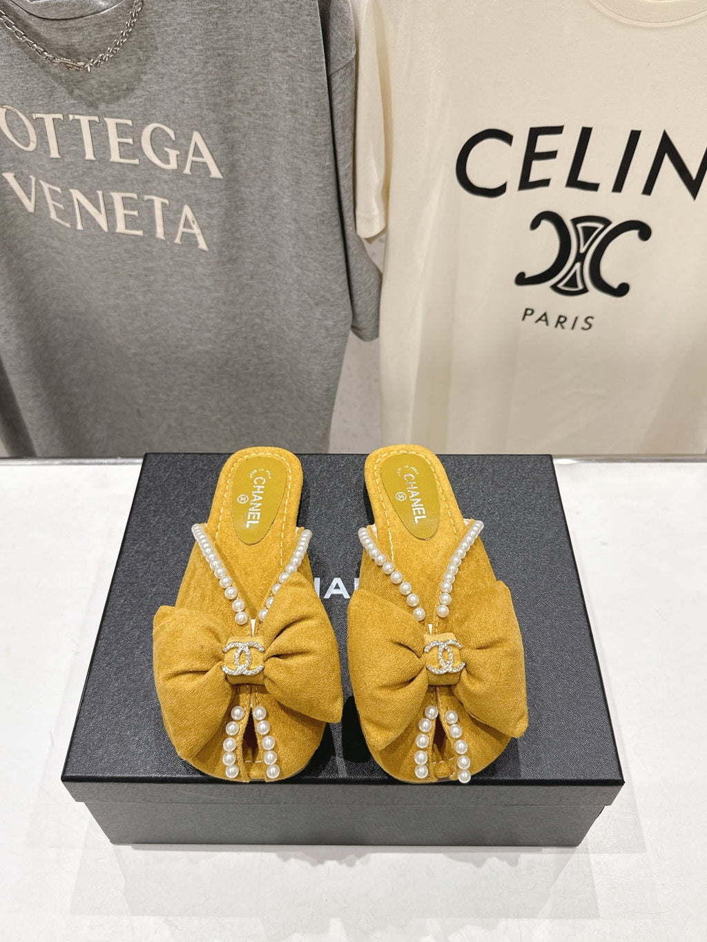 chanel/26SS NEW Pearl bow flat slippers