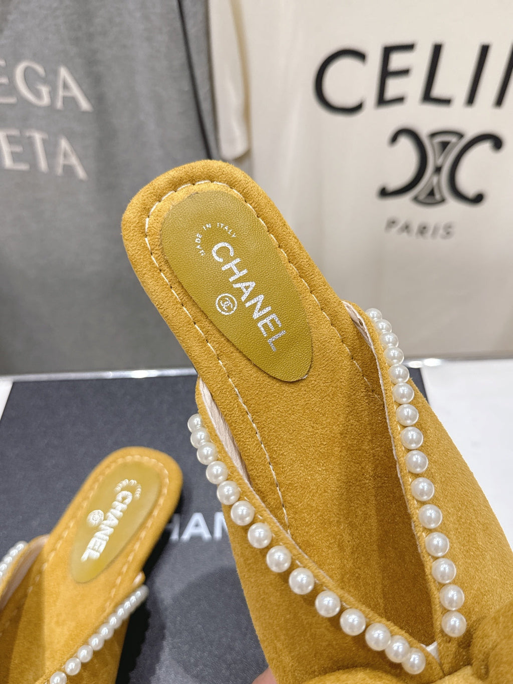 chanel/26SS NEW Pearl bow flat slippers