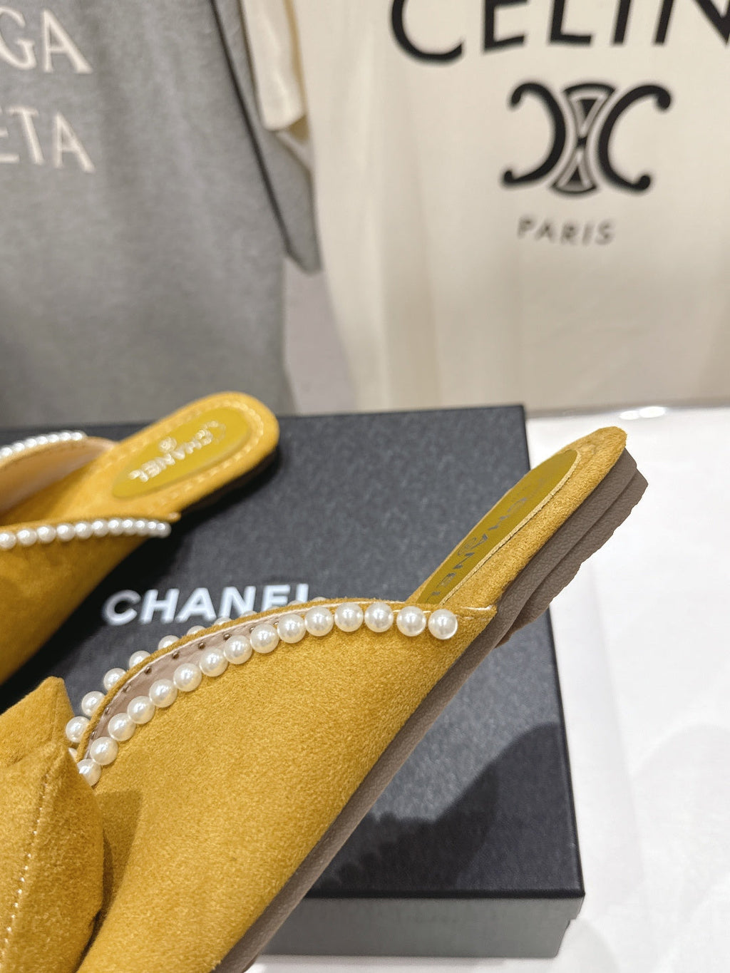 chanel/26SS NEW Pearl bow flat slippers