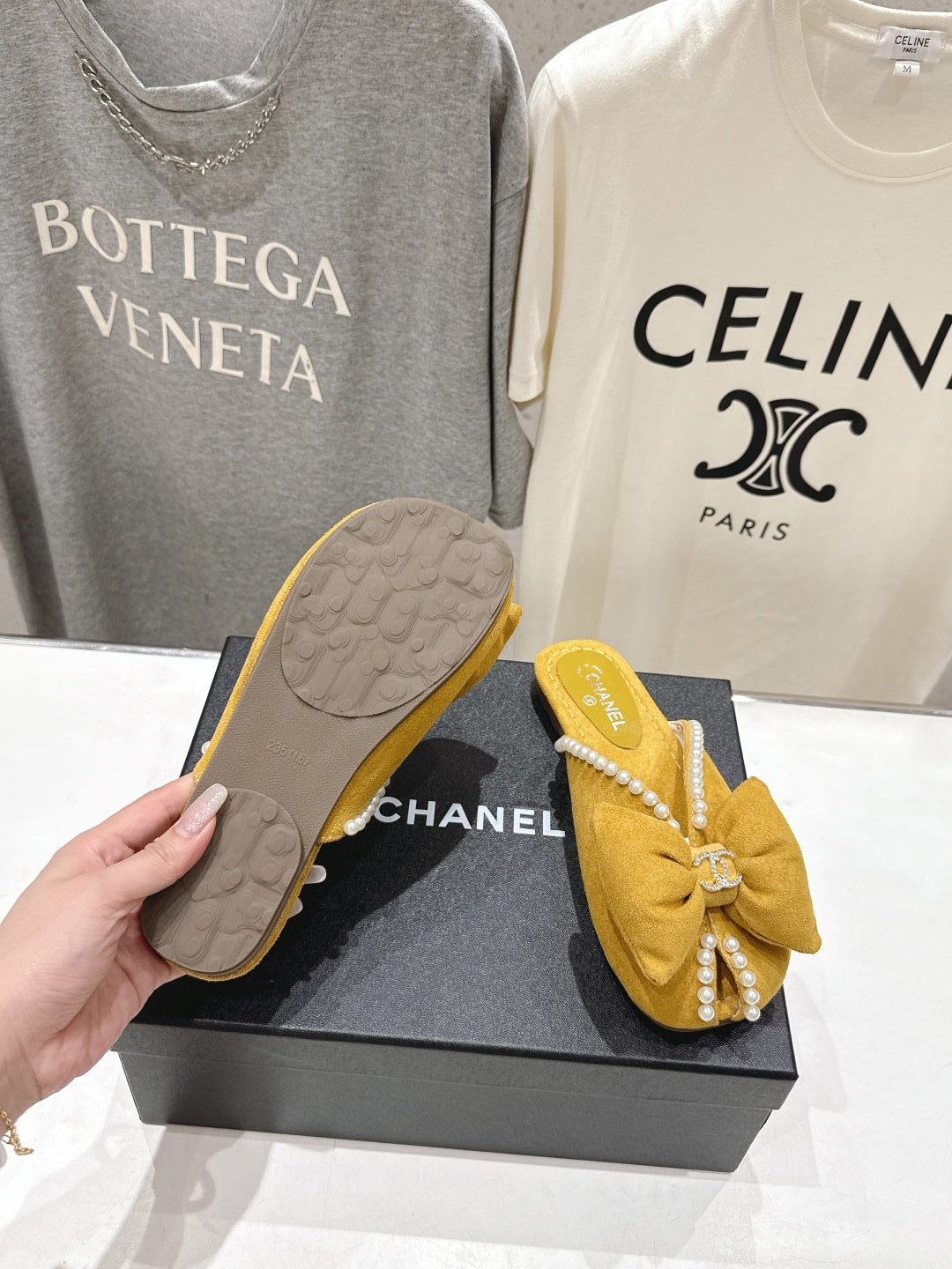 chanel/26SS NEW Pearl bow flat slippers