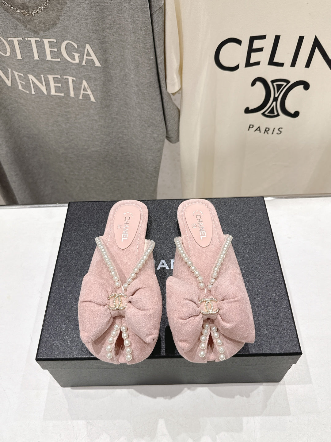 chanel/26SS NEW Pearl bow flat slippers
