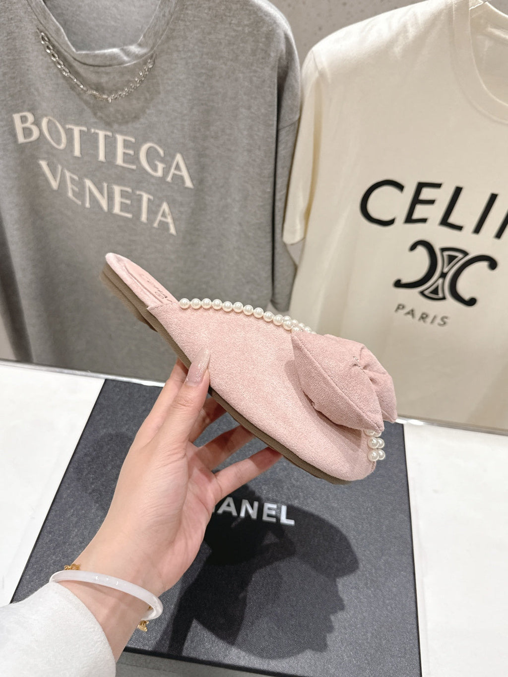chanel/26SS NEW Pearl bow flat slippers