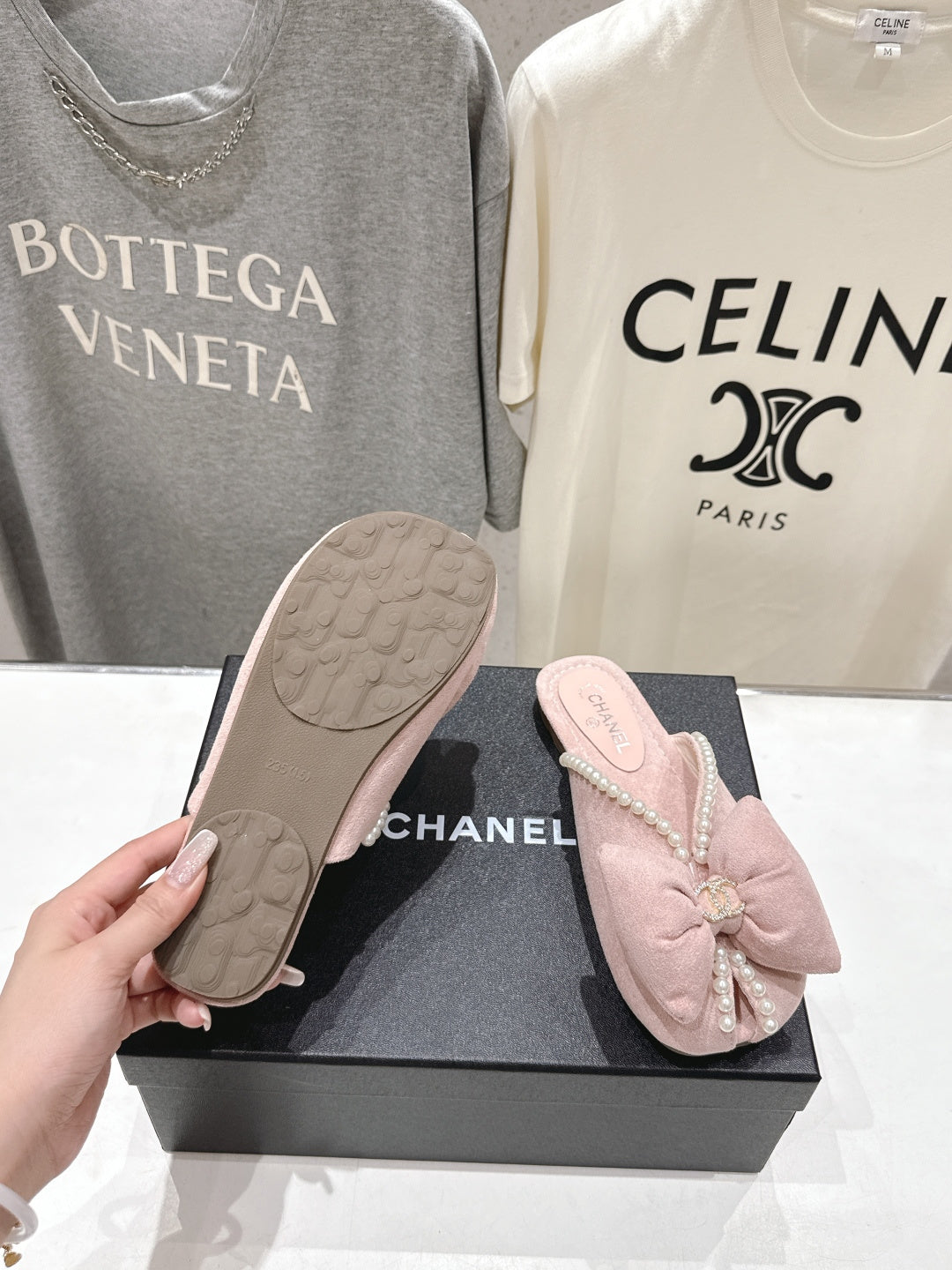 chanel/26SS NEW Pearl bow flat slippers