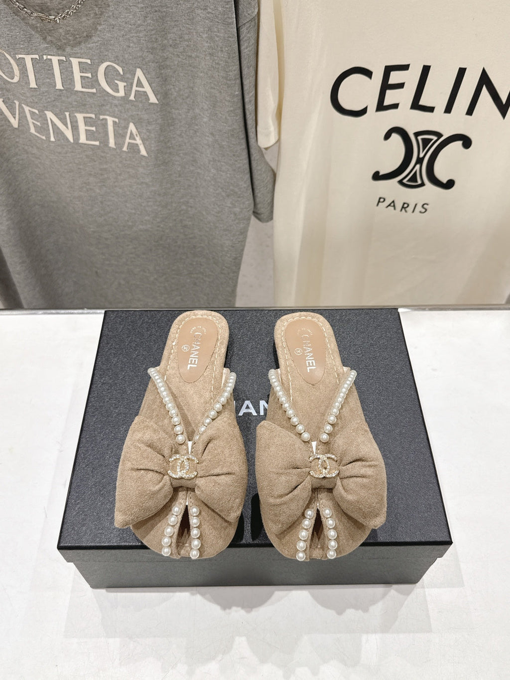 chanel/26SS NEW Pearl bow flat slippers