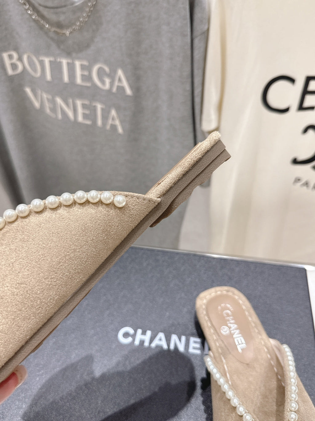 chanel/26SS NEW Pearl bow flat slippers
