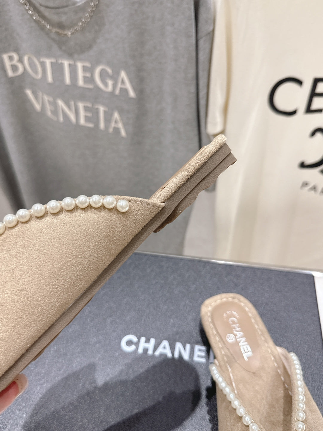 chanel/26SS NEW Pearl bow flat slippers