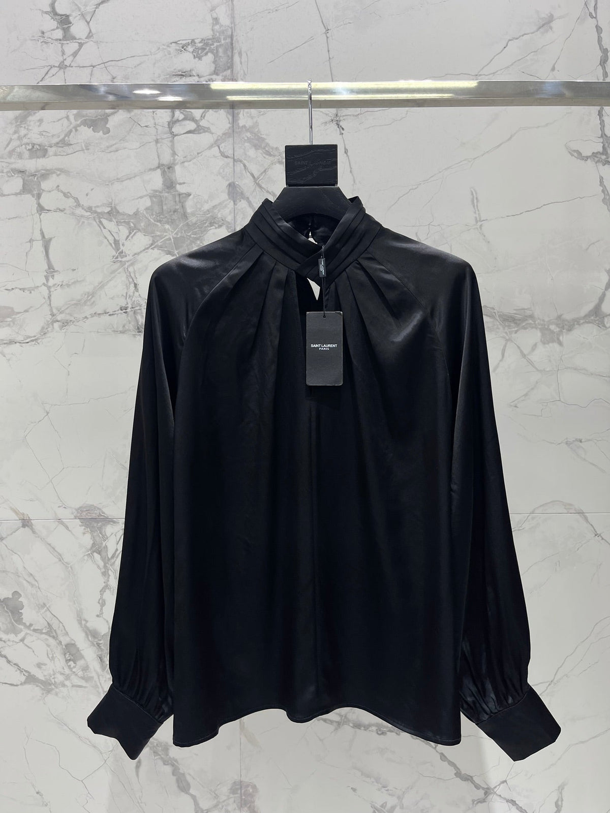 Yves Saint Laurent/🔥Highest Quality🔥26SS NEW Hollow neckline patchwork balloon sleeve shirt