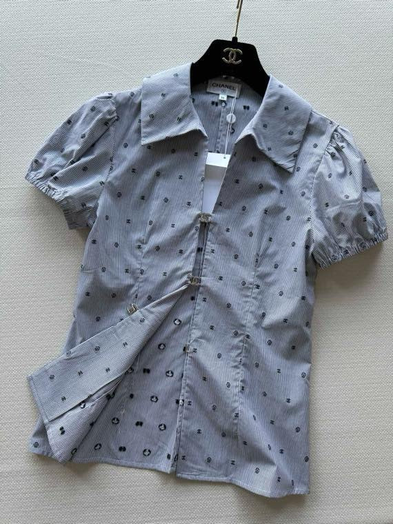 chanel/26SS NEW Jacquard Striped Short-Sleeve Shirt