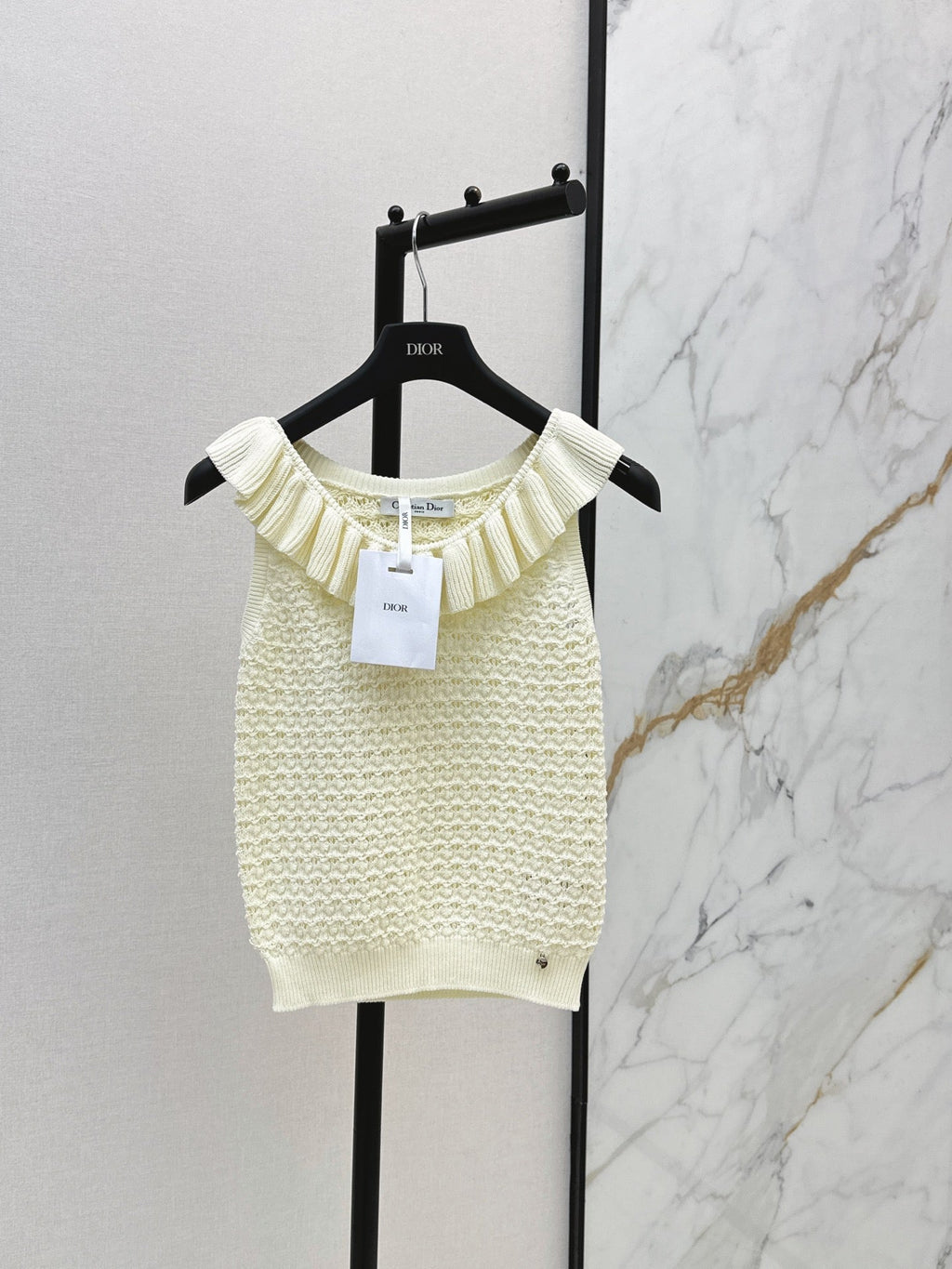 Dior/26SS NEW Ruffled Collar Openwork Crochet Vest