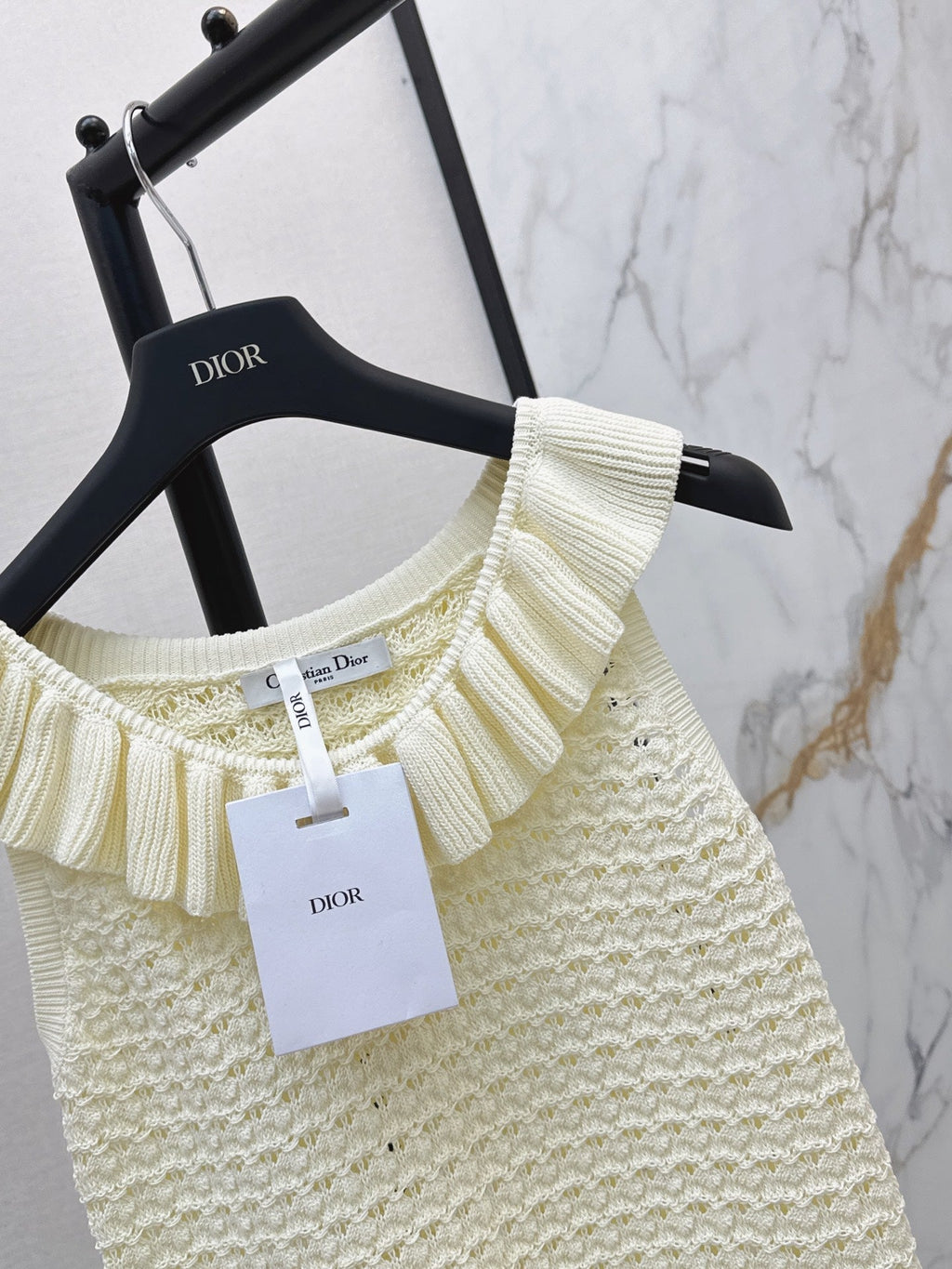 Dior/26SS NEW Ruffled Collar Openwork Crochet Vest
