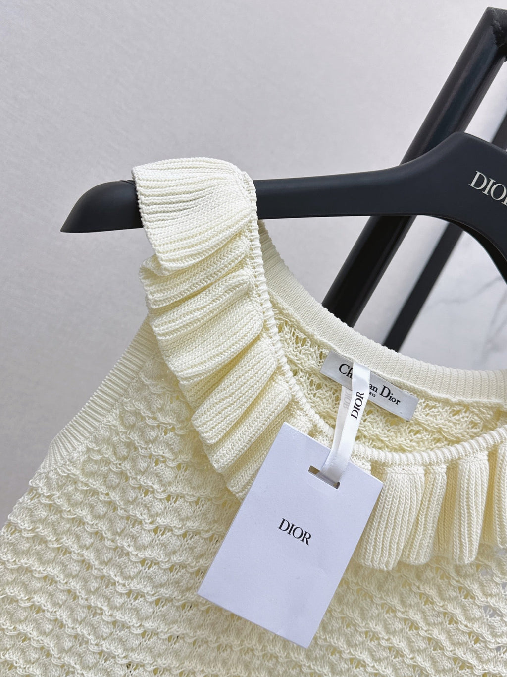 Dior/26SS NEW Ruffled Collar Openwork Crochet Vest